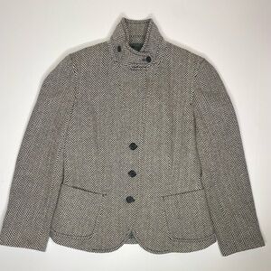 J.Crew Herringbone Wool Blend Coat Blazer Black & White Sz Sm EUC